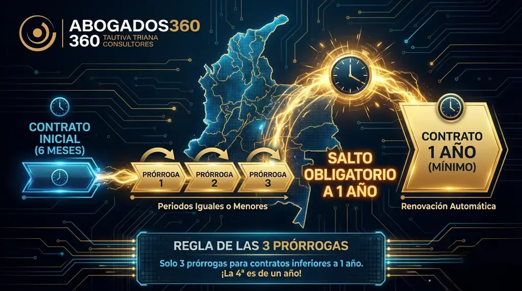 Contrato de trabajo a término fijo en Colombia: regla de las 3 prórrogas y paso obligatorio a 1 año mínimo tras renovaciones