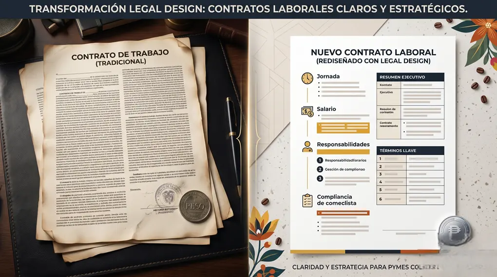 Derecho laboral de empresas en Colombia: comparación entre contrato de trabajo tradicional y nuevo contrato laboral rediseñado con Legal Design para Pymes.